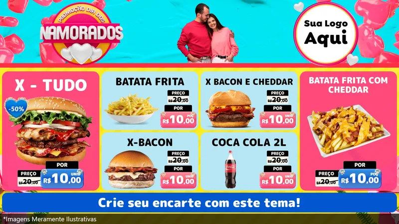 Modelo de TV para TV Horizontal com o tema Promoção Dia dos Namorados para Hamburgueria