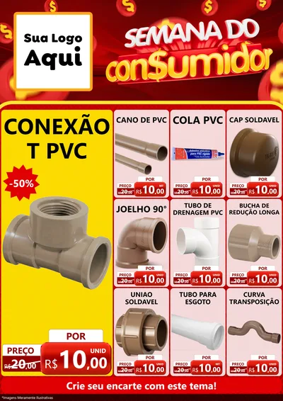 Modelo de Encarte para Encarte A4 Vertical com o tema Semana do Consumidor para Tubos e conexões