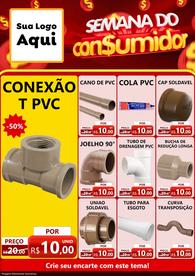 Modelo de Encarte para Encarte A4 Vertical com o tema Semana do Consumidor para Tubos e conexões