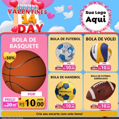 Modelo de Rede Social para Feed Facebook com o tema Valentine's Day para Artigos Esportivos