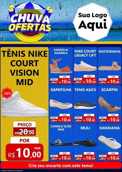 Modelo de Encarte para Encarte A4 Vertical com o tema Chuva de Ofertas para Calçados