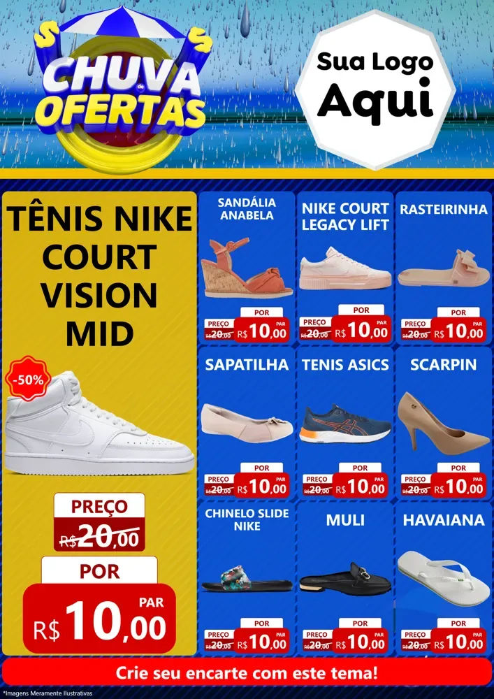 Modelo de Encarte para Encarte A4 Vertical com o tema Chuva de Ofertas para Calçados
