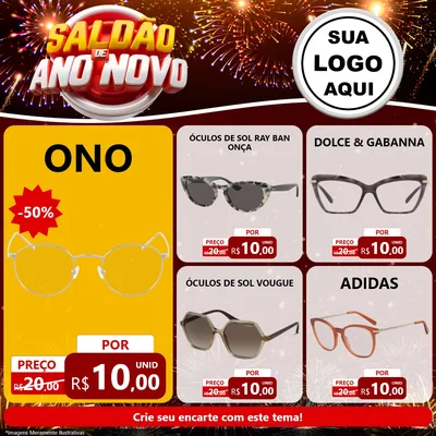 Modelo de Rede Social para Feed Facebook com o tema Saldão de Ano Novo para Óticas