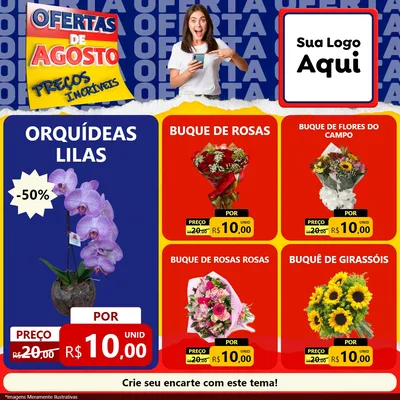 Modelo de Rede Social para Feed Facebook com o tema Ofertas de Agosto - Preços Incríveis para Floricultura e jardim
