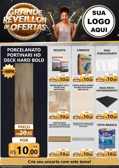 Modelo de Encarte para Encarte A4 Vertical com o tema Grande Réveillon de Ofertas para Pisos e revestimentos