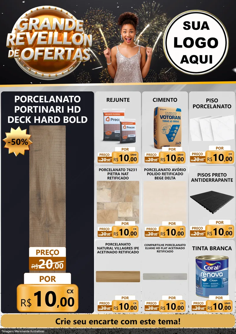 Modelo de Encarte para Encarte A4 Vertical com o tema Grande Réveillon de Ofertas para Pisos e revestimentos