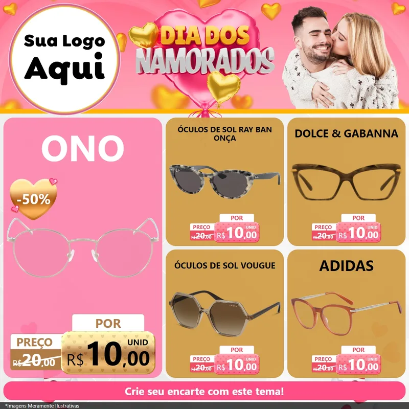 Modelo de Rede Social para Feed Facebook com o tema Dia dos Namorados para Óticas