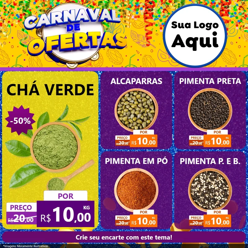 Modelo de Rede Social para Feed Facebook com o tema Carnaval de Ofertas para Produtos Naturais