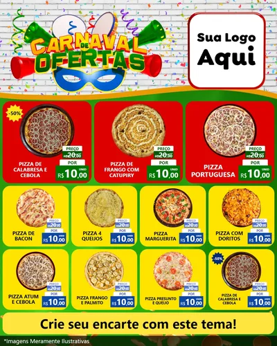 Modelo de Rede Social para Feed Instagram com o tema Carnaval de Ofertas para Pizzaria