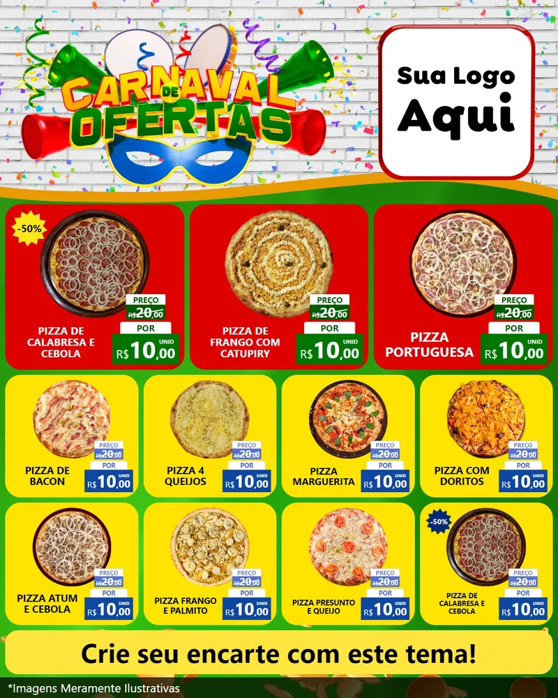 Modelo de Rede Social para Feed Instagram com o tema Carnaval de Ofertas para Pizzaria