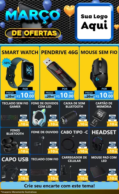 Modelo de Encarte para Encarte Grande com o tema Março de Ofertas para Informática