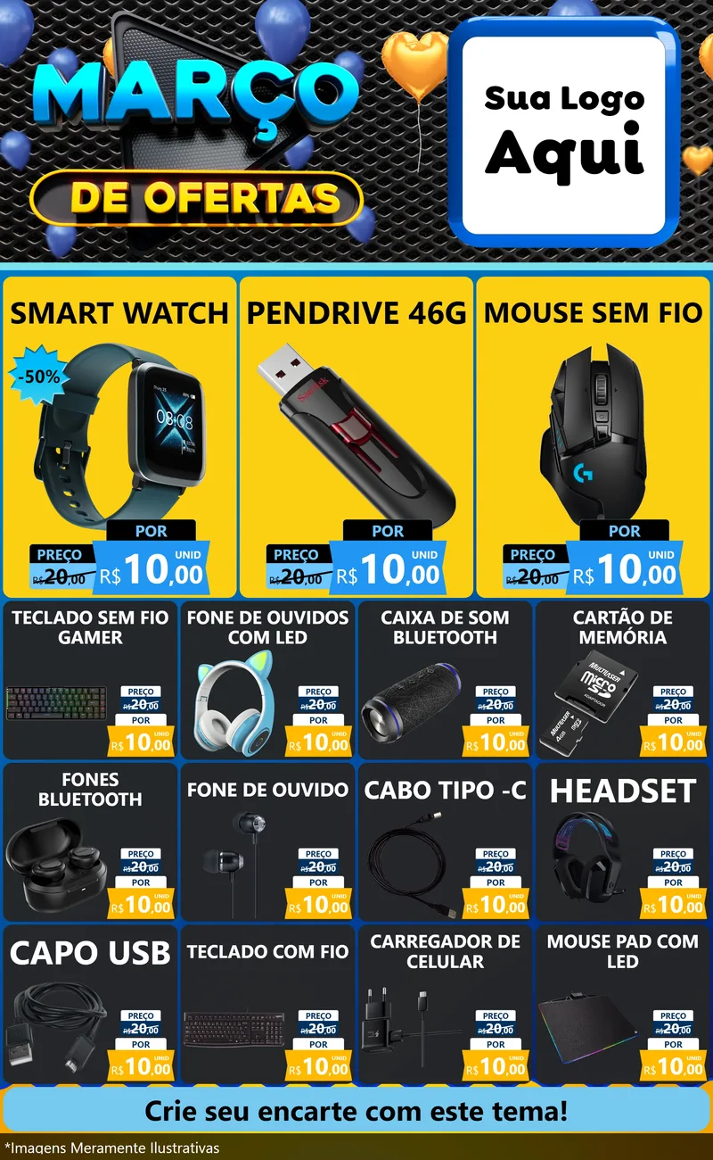 Modelo de Encarte para Encarte Grande com o tema Março de Ofertas para Informática
