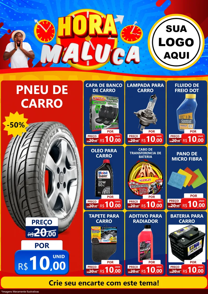 Modelo de Encarte para Encarte A4 Vertical com o tema Hora Maluca para Auto peças