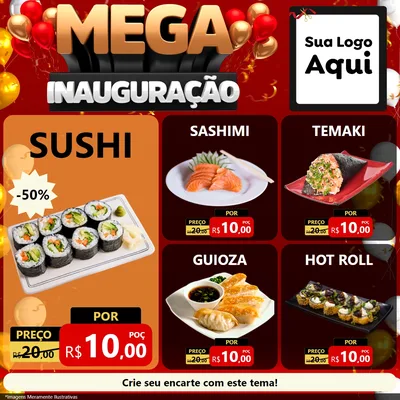 Modelo de Rede Social para Feed Facebook com o tema Mega Inauguração para Comida japonesa