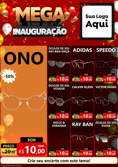 Modelo de Encarte para Encarte A4 Vertical com o tema Mega Inauguração para Óticas