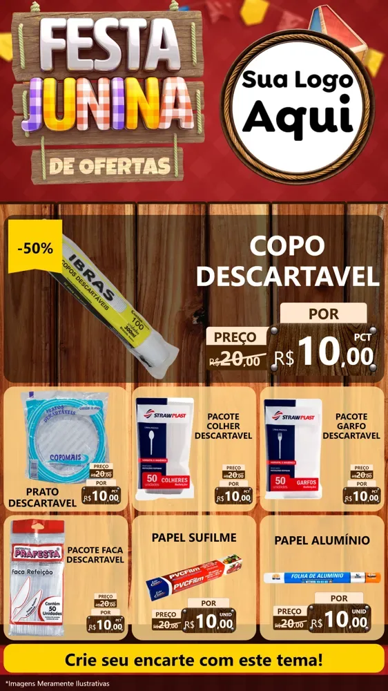 Modelo de Rede Social para Stories com o tema Festa Junina de Ofertas para Embalagens