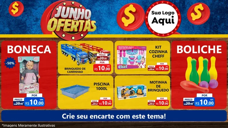 Modelo de TV para TV Horizontal com o tema Junho de Ofertas para Brinquedos