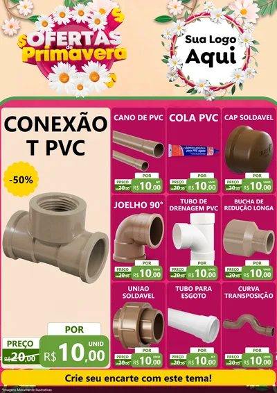 Modelo de Encarte para Encarte A4 Vertical com o tema Ofertas de Primavera para Tubos e conexões