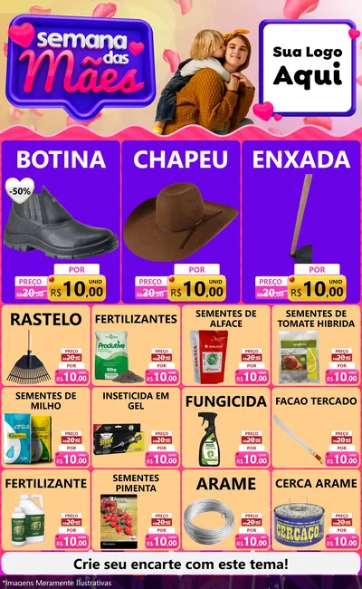 Modelo de Encarte para Encarte Grande com o tema Semana das Mães para Agropecuária