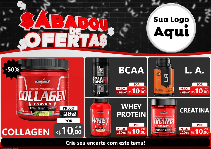 Modelo de Encarte para Encarte A4 Horizontal com o tema Sabadou de Ofertas para Suplementos alimentares