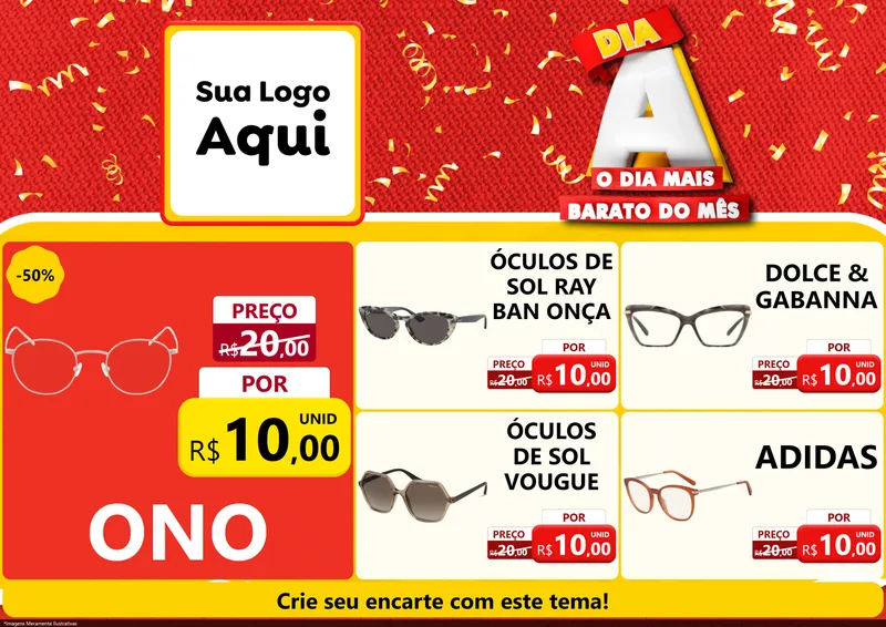 Modelo de Encarte para Encarte A4 Horizontal com o tema Dia A o Dia Mais Barato do Mês para Óticas