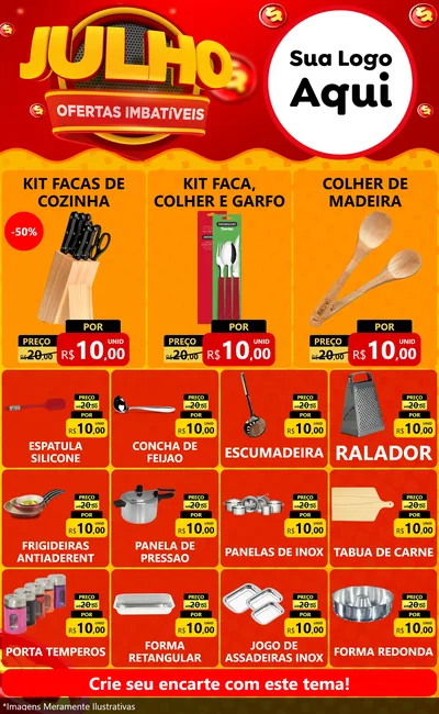 Modelo de Encarte para Encarte Grande com o tema Julho Ofertas Imbatíveis para Utilidades Domésticas