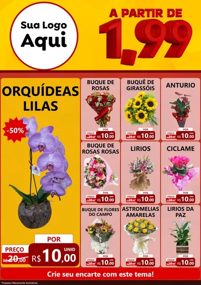 Modelo de Encarte para Encarte A4 Vertical com o tema A Partir de Um e Noventa e Nove - 1,99 para Floricultura e jardim