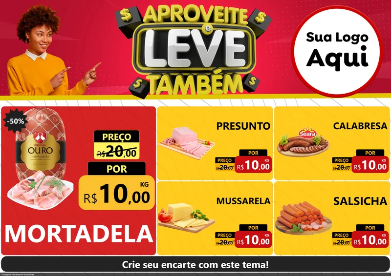 Modelo de Encarte para Encarte A4 Horizontal com o tema Aproveite e Leve Também para Frios e Laticínios