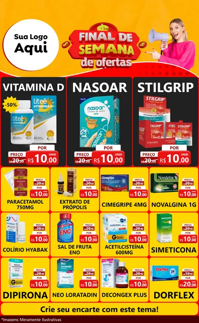 Modelo de Encarte para Encarte Grande com o tema Final de Semana de Ofertas para Farmácia