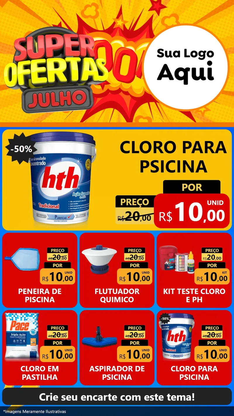 Modelo de Rede Social para Stories com o tema Super Ofertas Julho para Produtos para Piscina