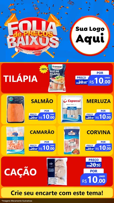 Modelo de TV para TV Vertical com o tema Folia de Preços Baixos para Peixaria
