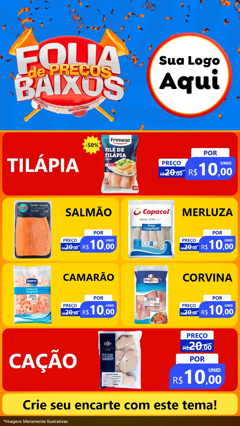Modelo de TV para TV Vertical com o tema Folia de Preços Baixos para Peixaria