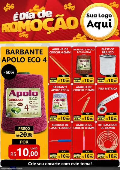 Modelo de Encarte para Encarte A4 Vertical com o tema É Dia De Promoção para Armarinho e Aviamentos