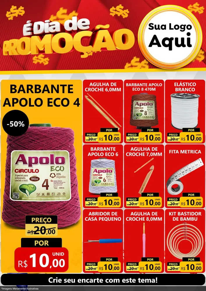 Modelo de Encarte para Encarte A4 Vertical com o tema É Dia De Promoção para Armarinho e Aviamentos