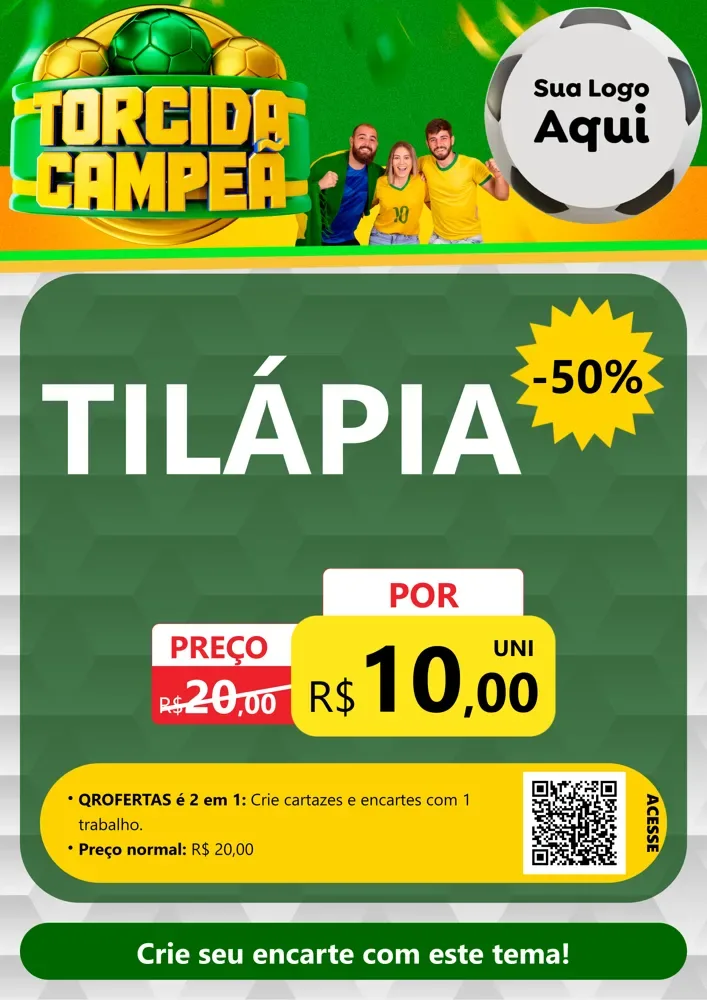 Modelo de Cartaz para Cartaz A4 Vertical com o tema Torcida Campeã - Copa para Peixaria
