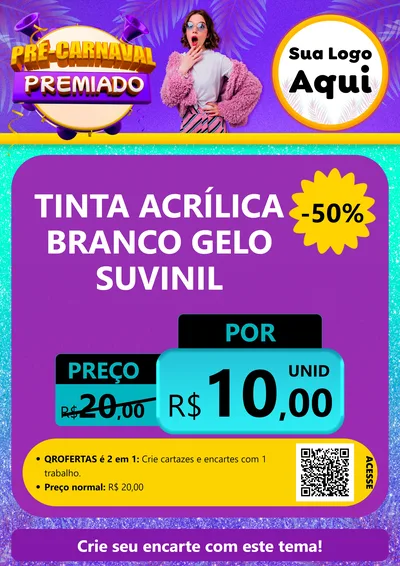 Modelo de Cartaz para Cartaz A4 Vertical com o tema Pré-Carnaval Premiado para Tintas e Ferramentas