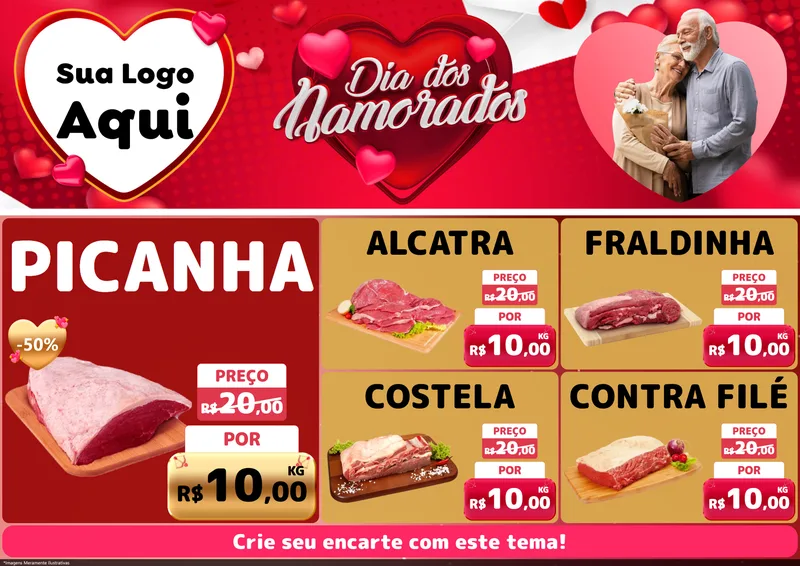 Modelo de Encarte para Encarte A4 Horizontal com o tema Dia Dos Namorados para Açougue