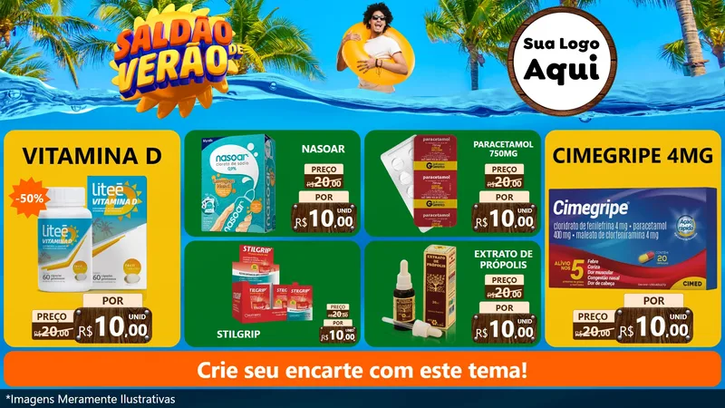 Modelo de TV para TV Horizontal com o tema Saldão de Verão para Farmácia