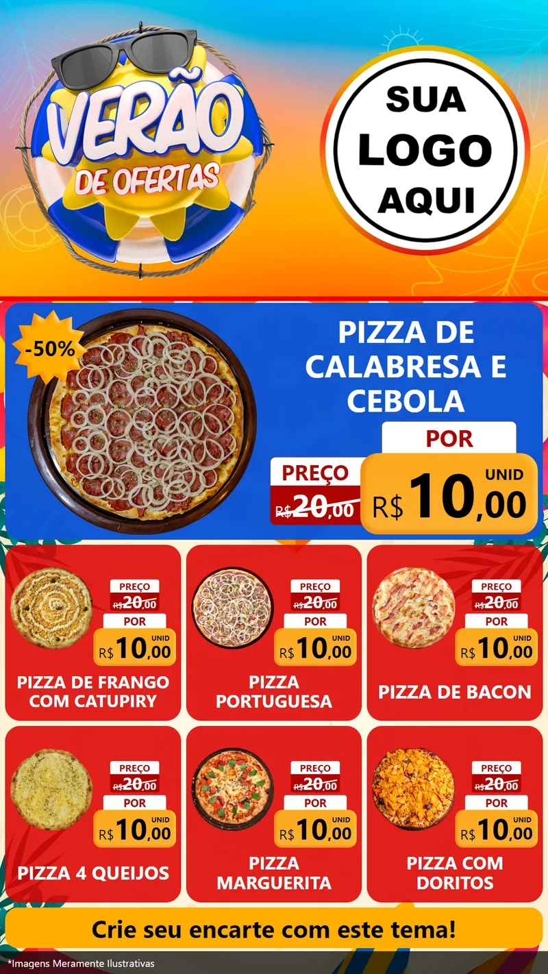 Modelo de Rede Social para Stories com o tema Verão de Ofertas para Pizzaria