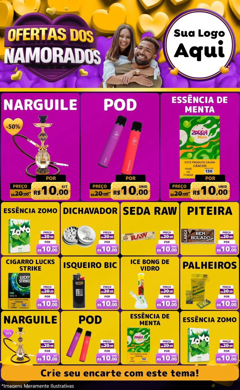 Modelo de Encarte para Encarte Grande com o tema Oferta Dos Namorados para Tabacaria