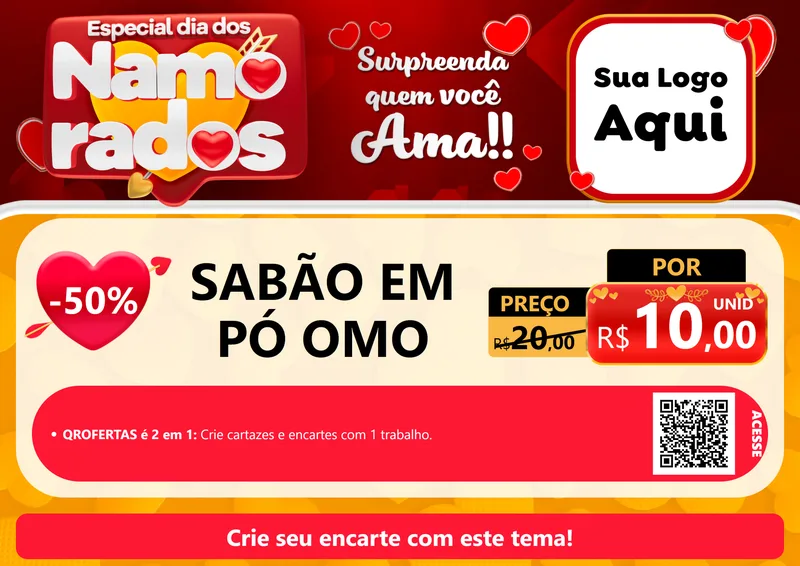 Modelo de Cartaz para Cartaz A4 Horizontal com o tema Especial Dia dos Namorados para Produtos de Limpeza