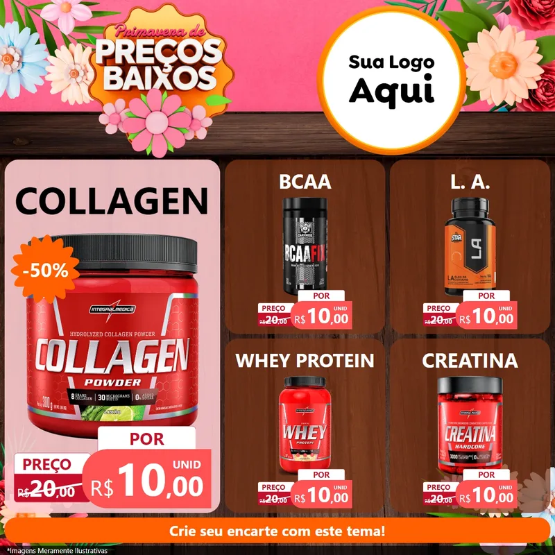 Modelo de Rede Social para Feed Facebook com o tema Primavera de Preços Baixos para Suplementos alimentares