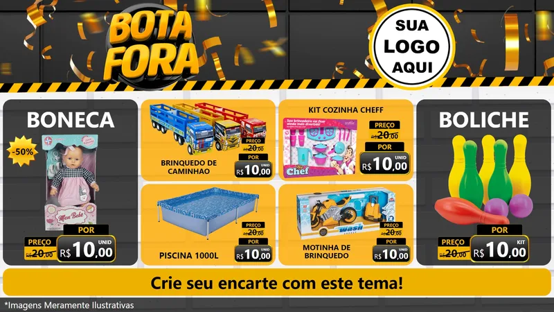 Modelo de TV para TV Horizontal com o tema Bota Fora para Brinquedos