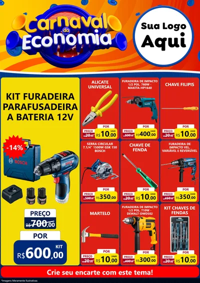 Modelo de Encarte para Encarte A4 Vertical com o tema Carnaval da Economia para Maquinas e Ferramentas