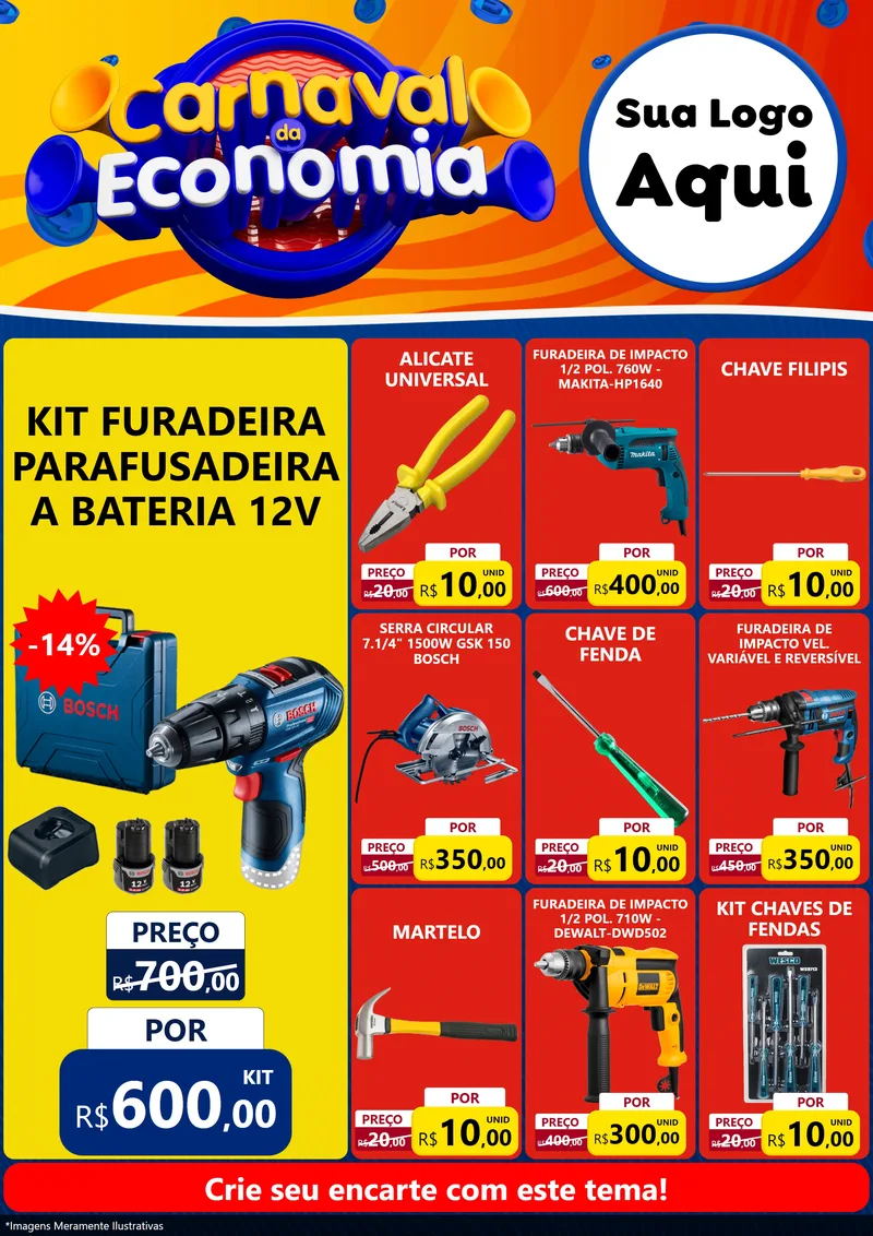 Modelo de Encarte para Encarte A4 Vertical com o tema Carnaval da Economia para Maquinas e Ferramentas