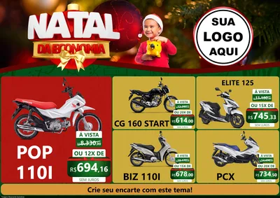Modelo de Encarte para Encarte A4 Horizontal com o tema Natal da Economia para Concessionaria de Motos
