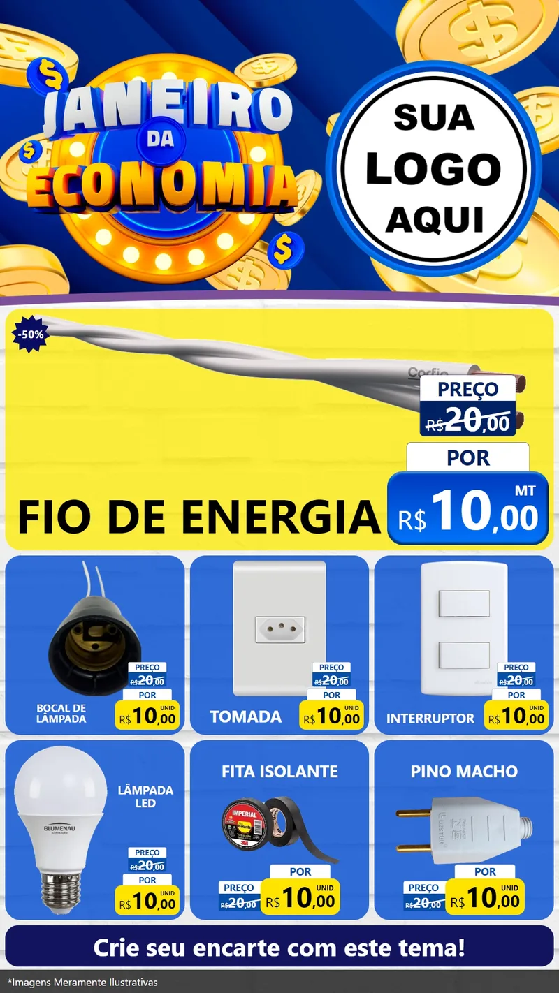 Modelo de Rede Social para Stories com o tema Janeiro da Economia para Materiais Elétricos