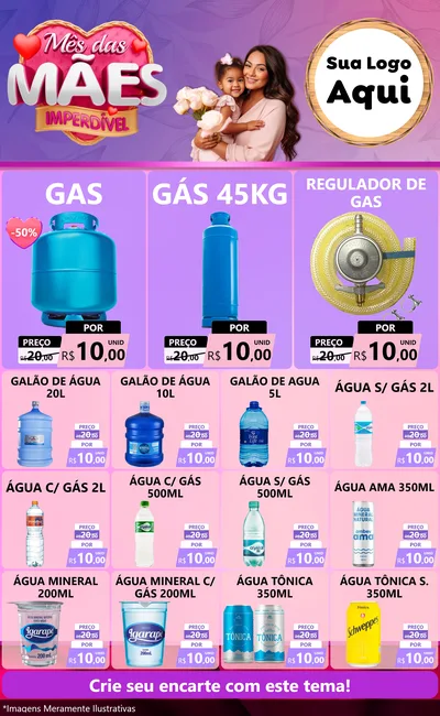 Modelo de Encarte para Encarte Grande com o tema Mês das Mães Imperdível para Água e gás