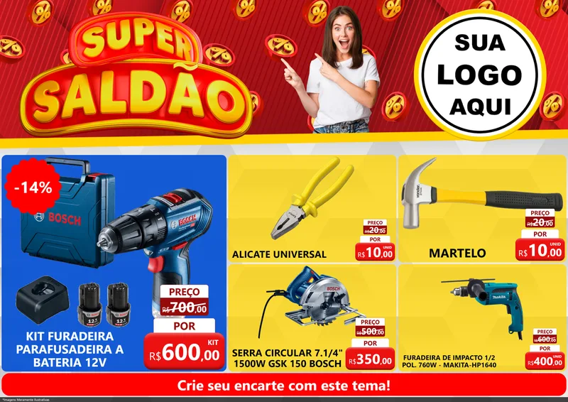 Modelo de Encarte para Encarte A4 Horizontal com o tema Super Saldão para Maquinas e Ferramentas