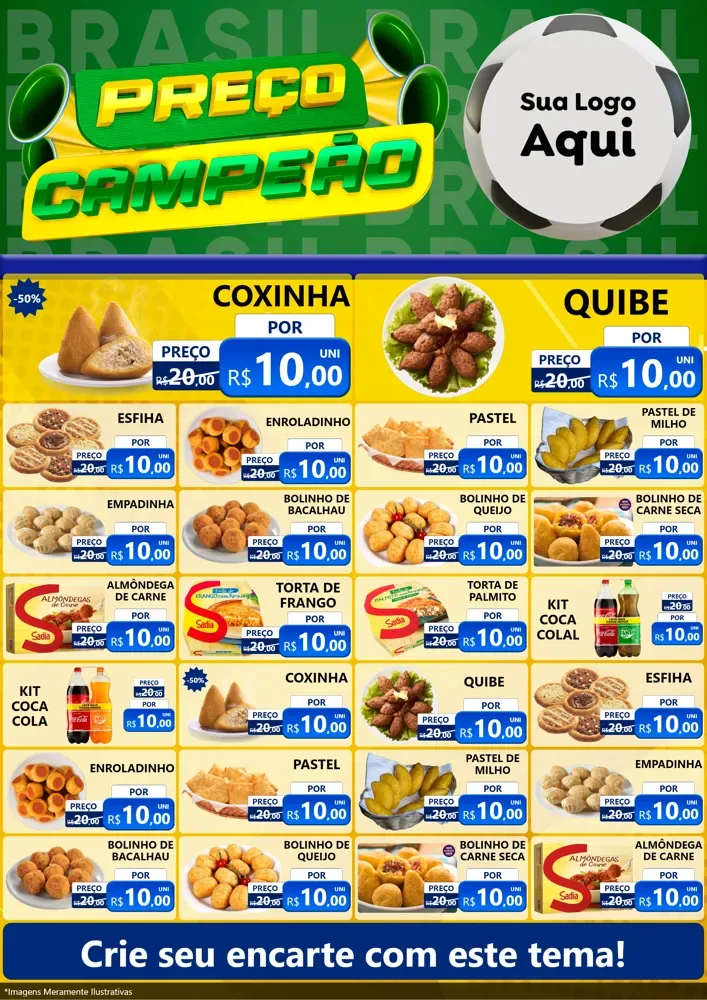 Modelo de Encarte para Encarte A4 Vertical com o tema Preço Campeão - Copa para Salgadaria